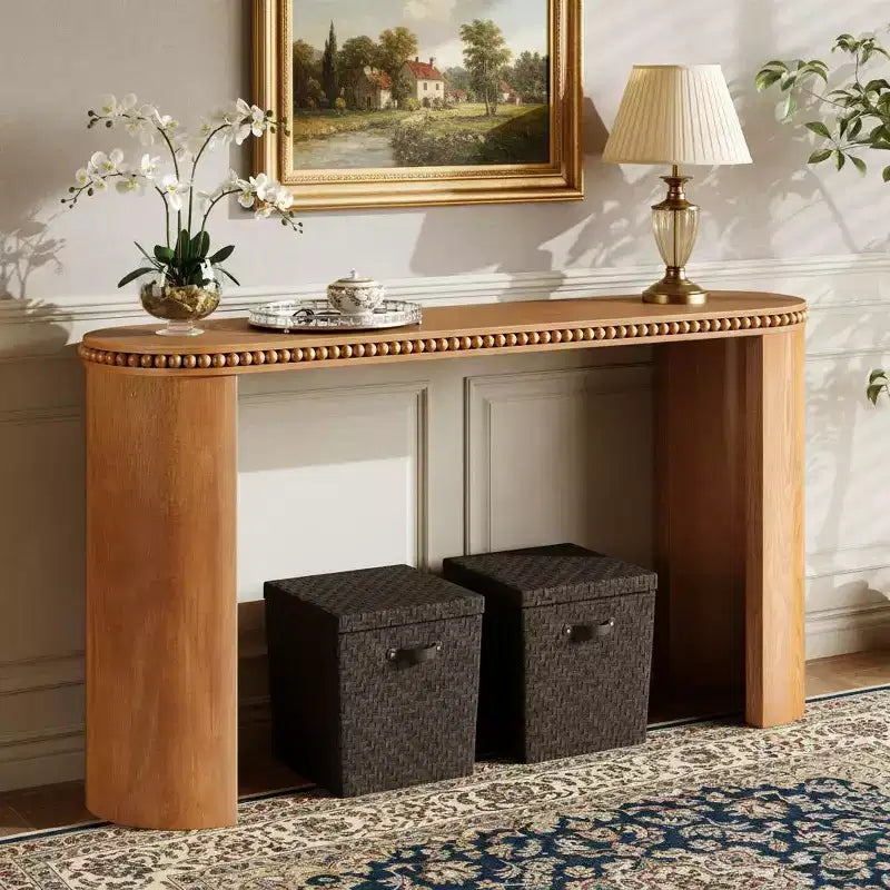 Console Polibi vintage avec bordure perlée et pieds incurvés réversibles