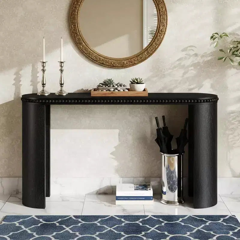Console Polibi vintage avec bordure perlée et pieds incurvés réversibles