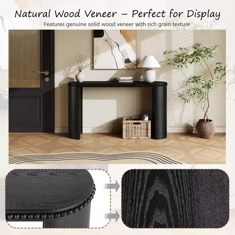Console Polibi vintage avec bordure perlée et pieds incurvés réversibles