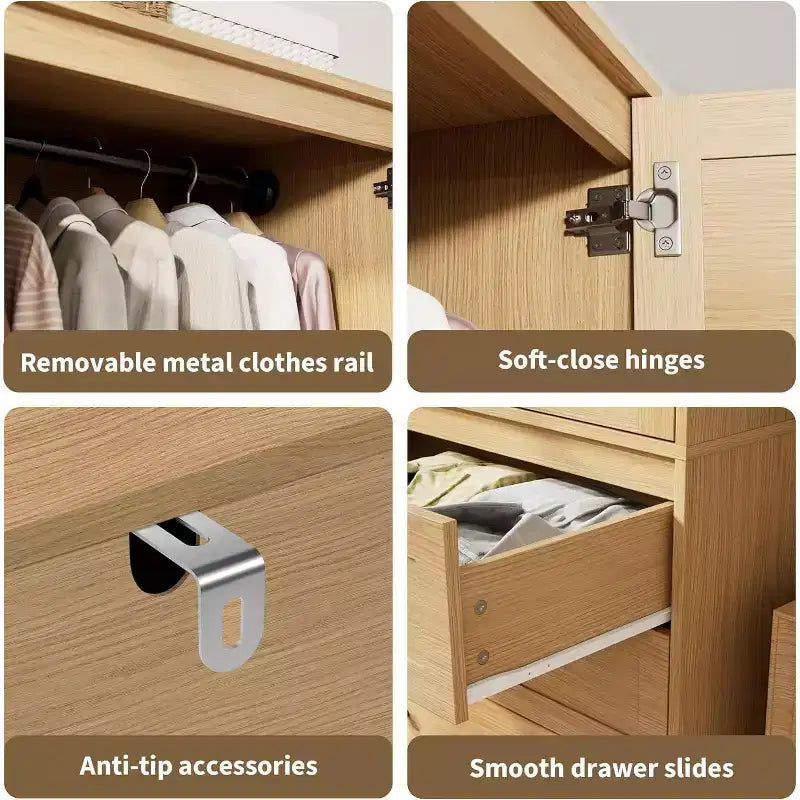 Armoire à persiennes, garde-robe 3 tiroirs Amorior U7 en PB+MDF+Stratifié, finition teck, pour chambre et vestiaire