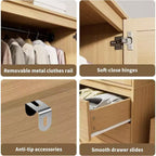Armoire à persiennes, garde-robe 3 tiroirs Amorior U7 en PB+MDF+Stratifié, finition teck, pour chambre et vestiaire