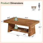 Table basse Lantine à 2 niveaux en bois massif, table basse de ferme de 47 pouces avec rangement pour salon, appartement, bureau à domicile, marron foncé