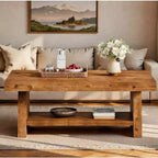 Table basse Lantine à 2 niveaux en bois massif, table basse de ferme de 47 pouces avec rangement pour salon, appartement, bureau à domicile, marron foncé