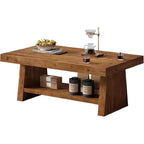Table basse Lantine à 2 niveaux en bois massif, table basse de ferme de 47 pouces avec rangement pour salon, appartement, bureau à domicile, marron foncé