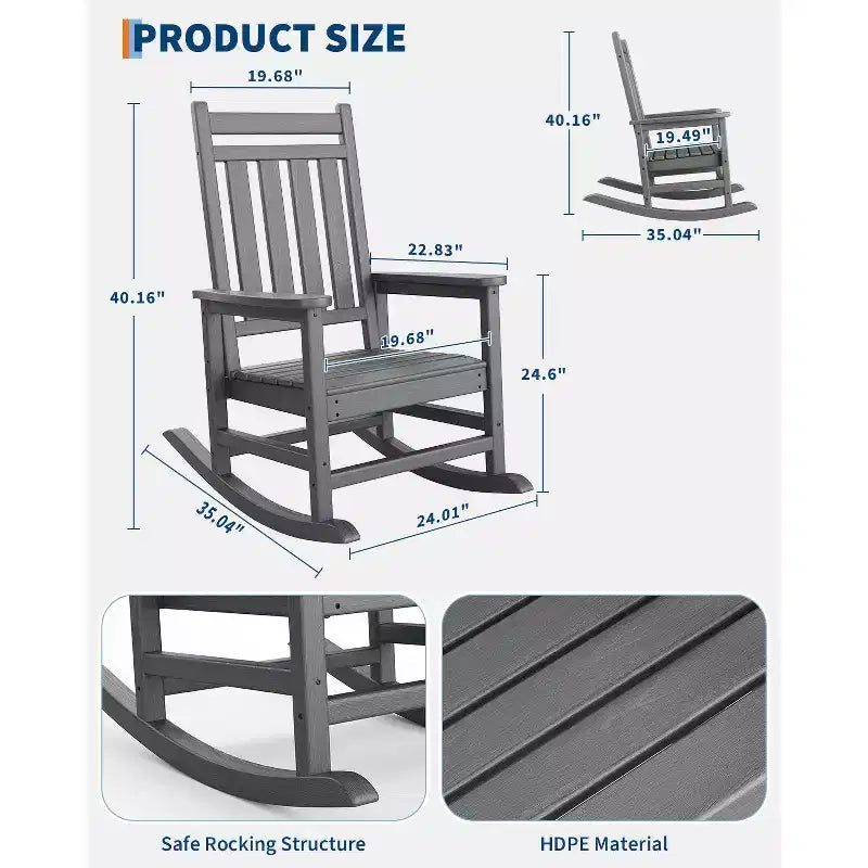 Fauteuil à bascule d'extérieur, chaise de jardin toutes saisons, chaises de patio résistantes aux intempéries, fauteuil à bascule en PEHD pour adultes, bascule de véranda pour jardin, terrasse de cour