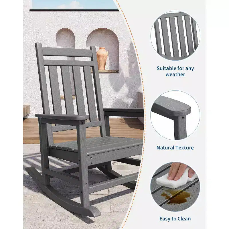Fauteuil à bascule d'extérieur, chaise de jardin toutes saisons, chaises de patio résistantes aux intempéries, fauteuil à bascule en PEHD pour adultes, bascule de véranda pour jardin, terrasse de cour