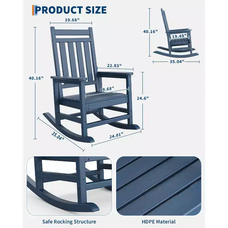 Fauteuil à bascule d'extérieur, chaise de jardin toutes saisons, chaises de patio résistantes aux intempéries, fauteuil à bascule en PEHD pour adultes, bascule de véranda pour jardin, terrasse de cour