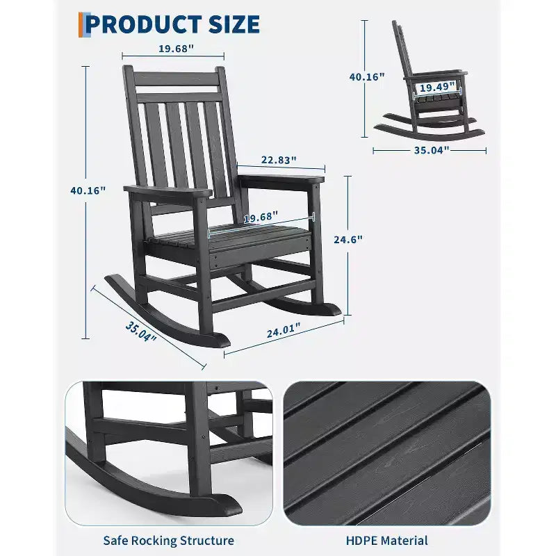 Fauteuil à bascule d'extérieur, chaise de jardin toutes saisons, chaises de patio résistantes aux intempéries, fauteuil à bascule en PEHD pour adultes, bascule de véranda pour jardin, terrasse de cour