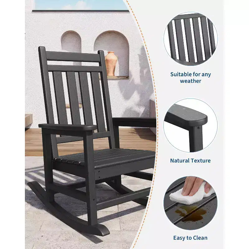 Fauteuil à bascule d'extérieur, chaise de jardin toutes saisons, chaises de patio résistantes aux intempéries, fauteuil à bascule en PEHD pour adultes, bascule de véranda pour jardin, terrasse de cour