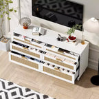MAYEERTY 59 Armoire de rangement en rotin avec 6 tiroirs, poignée en métal et pieds en bois pour salon et chambre à coucher Blanc