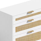 MAYEERTY 59 Armoire de rangement en rotin avec 6 tiroirs, poignée en métal et pieds en bois pour salon et chambre à coucher Blanc