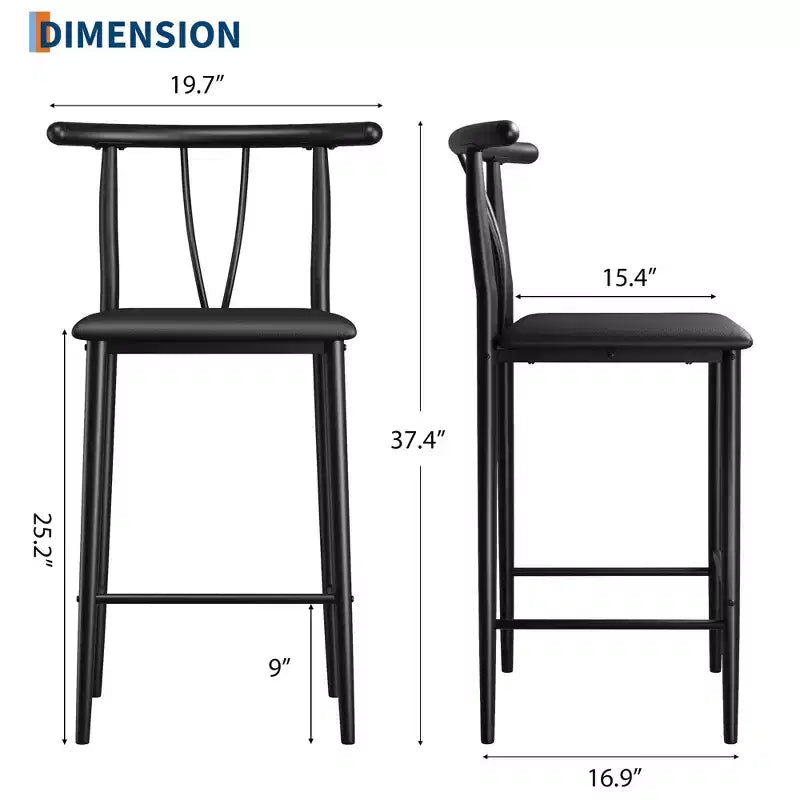 Lot de 2 tabourets de bar hauteur comptoir, tabourets de cuisine en similicuir avec repose-pieds et pieds en métal, tabourets rembourrés sans accoudoirs pour îlot de cuisine