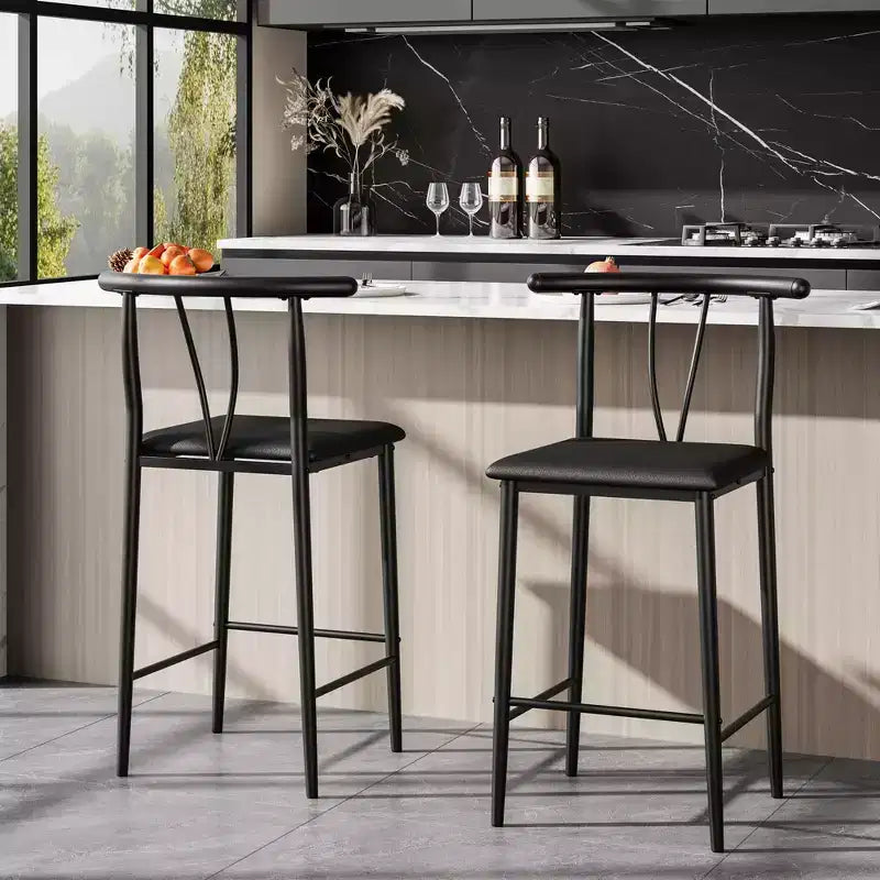 Lot de 2 tabourets de bar hauteur comptoir, tabourets de cuisine en similicuir avec repose-pieds et pieds en métal, tabourets rembourrés sans accoudoirs pour îlot de cuisine
