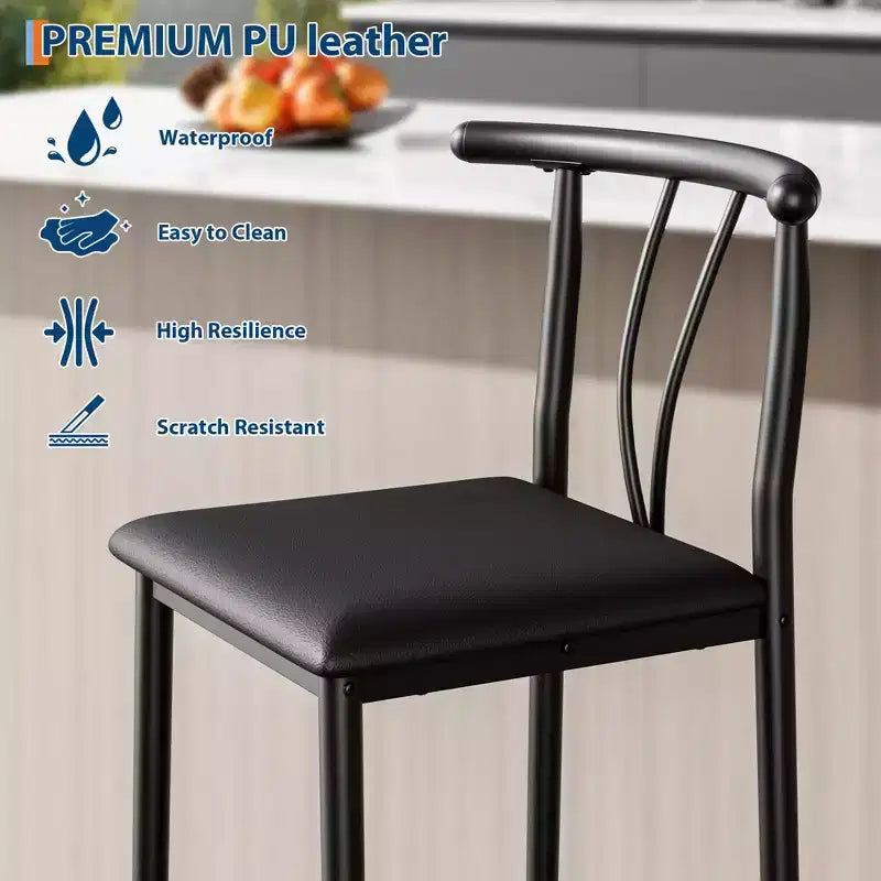 Lot de 2 tabourets de bar hauteur comptoir, tabourets de cuisine en similicuir avec repose-pieds et pieds en métal, tabourets rembourrés sans accoudoirs pour îlot de cuisine