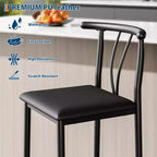Lot de 2 tabourets de bar hauteur comptoir, tabourets de cuisine en similicuir avec repose-pieds et pieds en métal, tabourets rembourrés sans accoudoirs pour îlot de cuisine