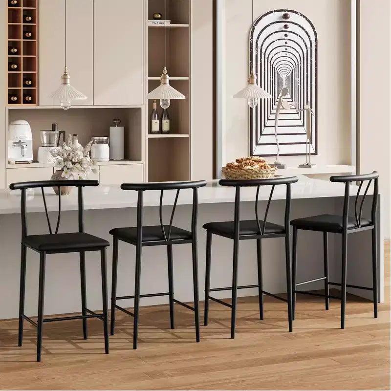 Lot de 2 tabourets de bar hauteur comptoir, tabourets de cuisine en similicuir avec repose-pieds et pieds en métal, tabourets rembourrés sans accoudoirs pour îlot de cuisine