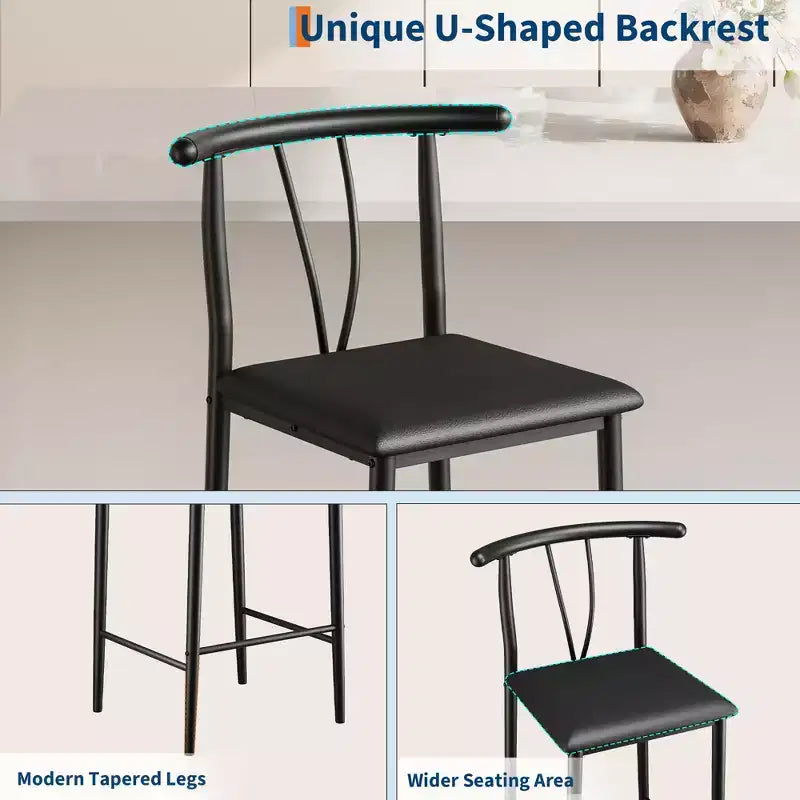 Lot de 2 tabourets de bar hauteur comptoir, tabourets de cuisine en similicuir avec repose-pieds et pieds en métal, tabourets rembourrés sans accoudoirs pour îlot de cuisine