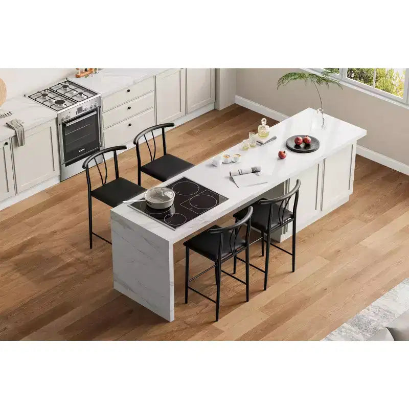 Lot de 2 tabourets de bar hauteur comptoir, tabourets de cuisine en similicuir avec repose-pieds et pieds en métal, tabourets rembourrés sans accoudoirs pour îlot de cuisine