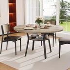 Table à manger ronde de ferme 47 pour 46 personnes, Table de cuisine et de petit-déjeuner en bois rustique avec étagère de rangement, Conception peu encombrante pour petits appartements