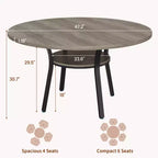 Table à manger ronde de ferme 47 pour 46 personnes, Table de cuisine et de petit-déjeuner en bois rustique avec étagère de rangement, Conception peu encombrante pour petits appartements