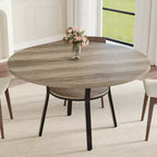 Table à manger ronde de ferme 47 pour 46 personnes, Table de cuisine et de petit-déjeuner en bois rustique avec étagère de rangement, Conception peu encombrante pour petits appartements