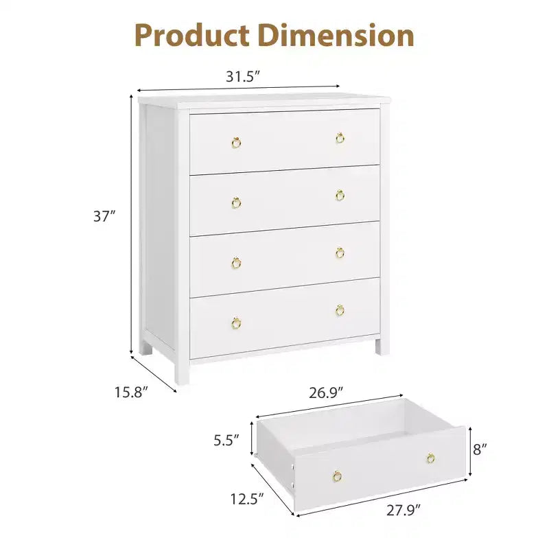 Commode haute à 4 tiroirs - Meuble de rangement 37 pour chambre, placard, chambre d'enfant, salon et couloir