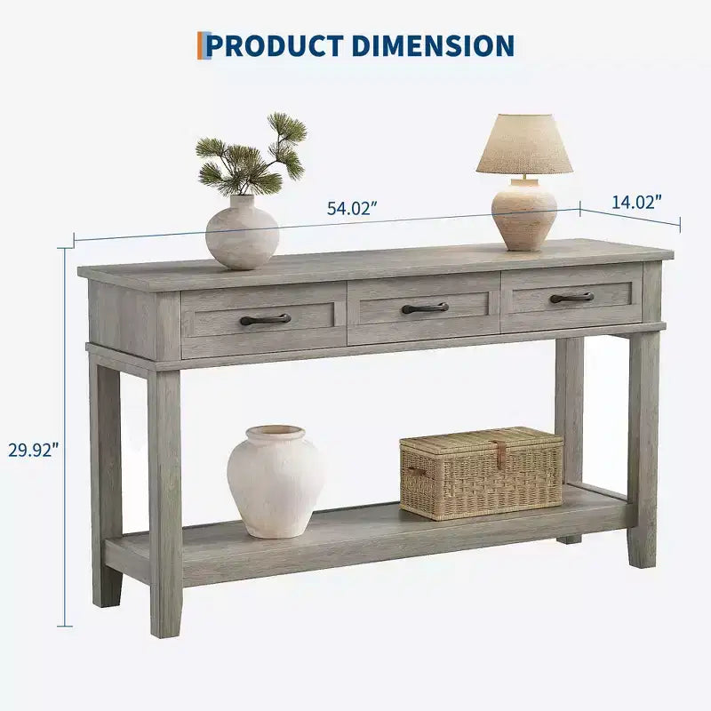 Acekool 54 Table d'entrée de ferme avec 3 tiroirs et 2 étagères ouvertes, console pour salon ou couloir