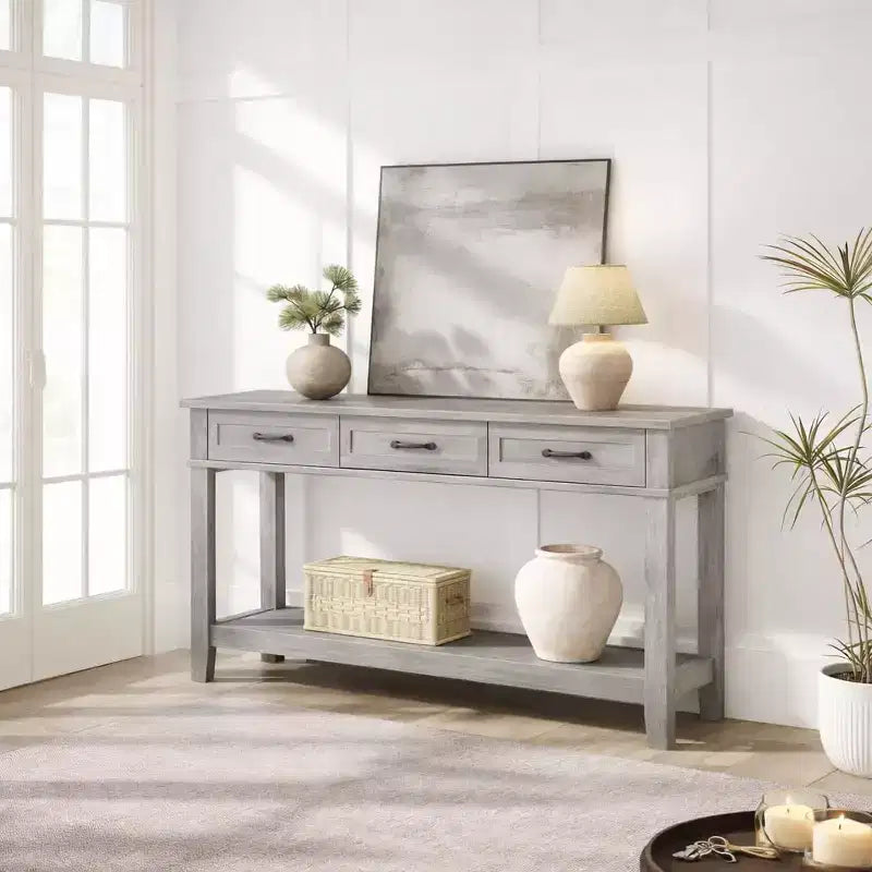 Acekool 54 Table d'entrée de ferme avec 3 tiroirs et 2 étagères ouvertes, console pour salon ou couloir