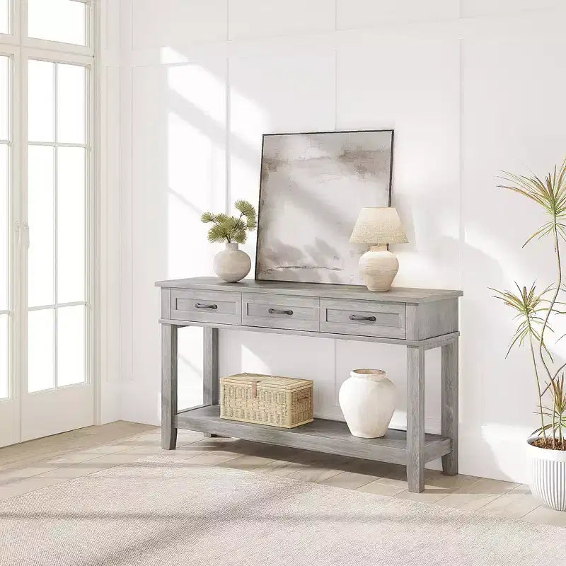 Acekool 54 Table d'entrée de ferme avec 3 tiroirs et 2 étagères ouvertes, console pour salon ou couloir