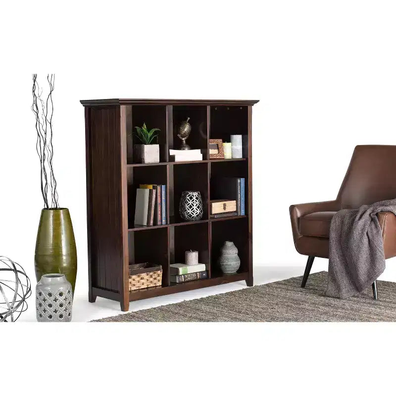 Bibliothèque et unité de rangement transitionnelles Normandie en BOIS MASSIF, 9 cubes, 48 po x 44 po