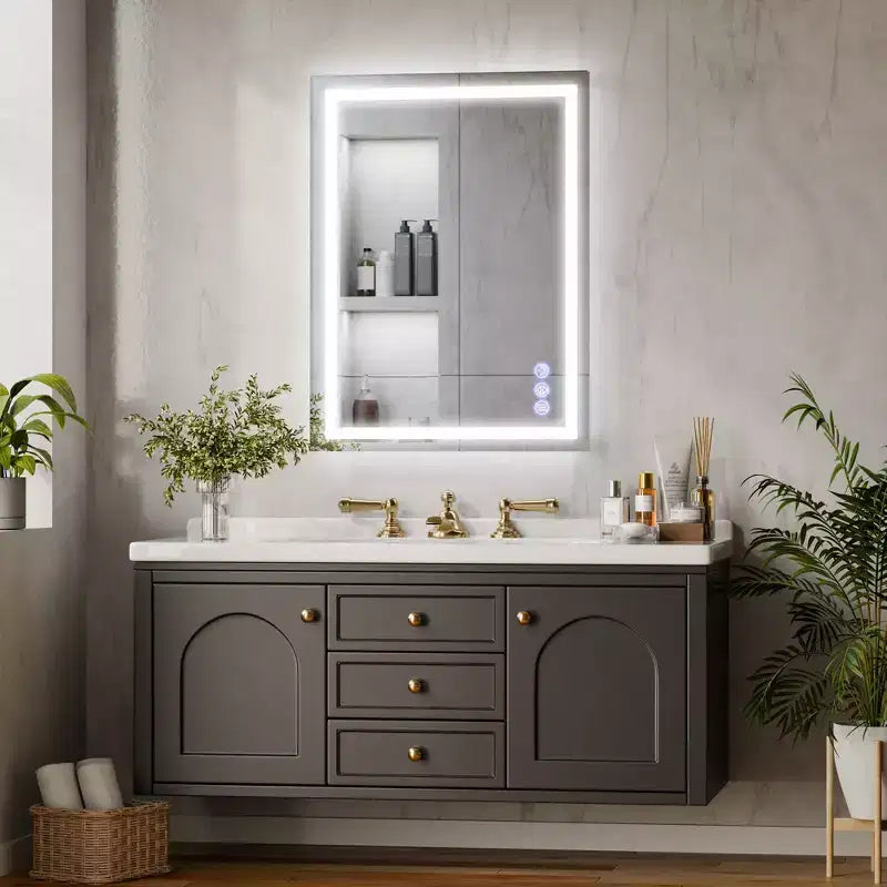 Miroir de salle de bain LED anti-buée New England Stories avec double éclairage avant et arrière