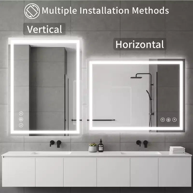 Miroir de salle de bain LED anti-buée New England Stories avec double éclairage avant et arrière