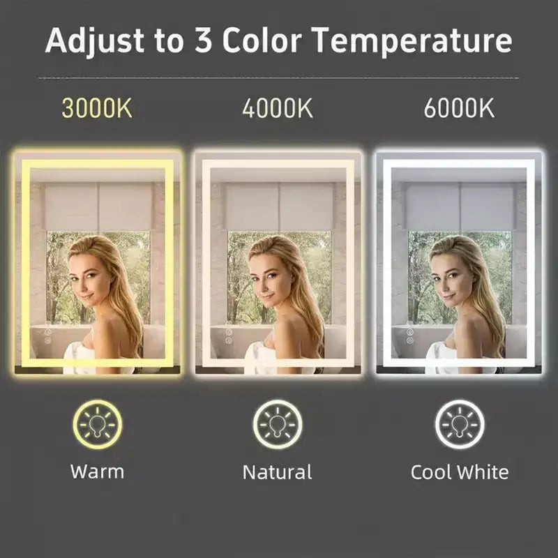 Miroir de salle de bain LED anti-buée New England Stories avec double éclairage avant et arrière