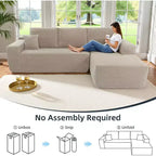 MooxvMoo Canapé d'angle confortable en velours côtelé avec méridienne, canapé sectionnel modulaire de 267 cm avec coussins et assise profonde, aucun assemblage requis, camel