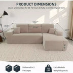 MooxvMoo Canapé d'angle confortable en velours côtelé avec méridienne, canapé sectionnel modulaire de 267 cm avec coussins et assise profonde, aucun assemblage requis, camel
