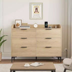 6 Dresser for Bedroom, 47.2 in Wide Drawer Dresser with Power Outlets, Wooden Closet Storage Chest for Living Room