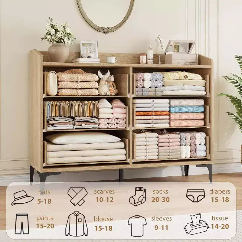 6 commodes pour chambre à coucher, commode de 120 cm de large avec prises de courant, commode de rangement en bois pour le salon