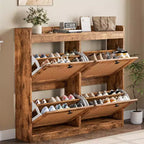 Meuble à chaussures en rotin avec 4 tiroirs basculants, Organisateur de chaussures autonome en bois avec étagères réglables, Rangement à chaussures pour entrée, placard