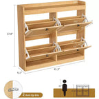 Meuble à chaussures en rotin avec 4 tiroirs basculants, Organisateur de chaussures autonome en bois avec étagères réglables, Rangement à chaussures pour entrée, placard