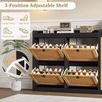Meuble à chaussures en rotin avec 4 tiroirs basculants, Organisateur de chaussures autonome en bois avec étagères réglables, Rangement à chaussures pour entrée, placard