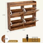 Meuble à chaussures en rotin avec 4 tiroirs basculants, Organisateur de chaussures autonome en bois avec étagères réglables, Rangement à chaussures pour entrée, placard