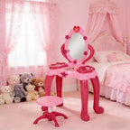 JVNOXK Coiffeuse pour enfants de 17 pouces, avec tabouret assorti et 15 accessoires de jeu, comprenant un miroir et un sèche-cheveux interactifs lumineux