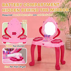 JVNOXK Coiffeuse pour enfants de 17 pouces, avec tabouret assorti et 15 accessoires de jeu, comprenant un miroir et un sèche-cheveux interactifs lumineux