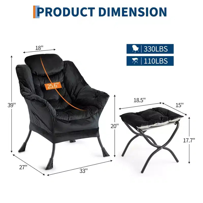 Fauteuil paresseux avec ottoman et pochette latérale - Fauteuil d'appoint moderne pour salon, chambre et bureau, siège de lecture confortable
