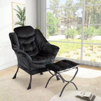 Fauteuil paresseux avec ottoman et pochette latérale - Fauteuil d'appoint moderne pour salon, chambre et bureau, siège de lecture confortable