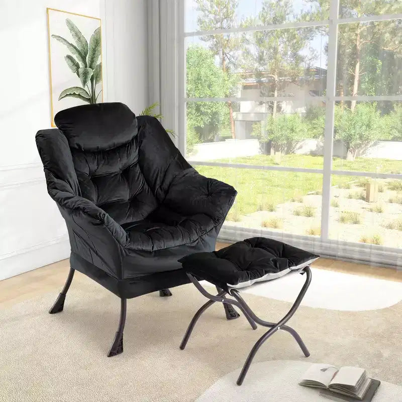 Fauteuil paresseux avec ottoman et pochette latérale - Fauteuil d'appoint moderne pour salon, chambre et bureau, siège de lecture confortable