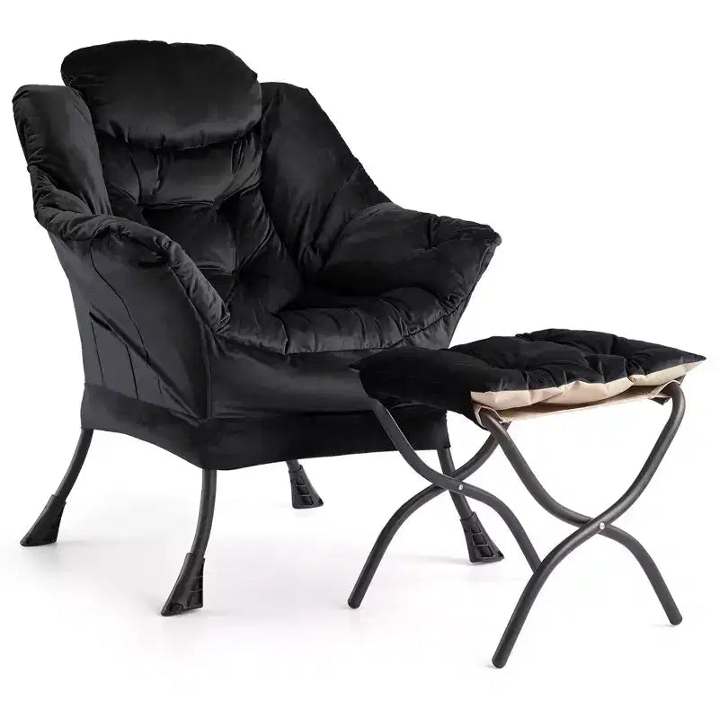 Fauteuil paresseux avec ottoman et pochette latérale - Fauteuil d'appoint moderne pour salon, chambre et bureau, siège de lecture confortable