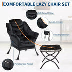 Fauteuil paresseux avec ottoman et pochette latérale - Fauteuil d'appoint moderne pour salon, chambre et bureau, siège de lecture confortable