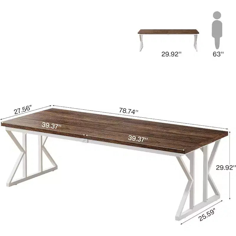Grand bureau de direction Lantine de 78,74 pouces, table de travail et d'étude de bureau à domicile de style industriel, brun rustique/blanc