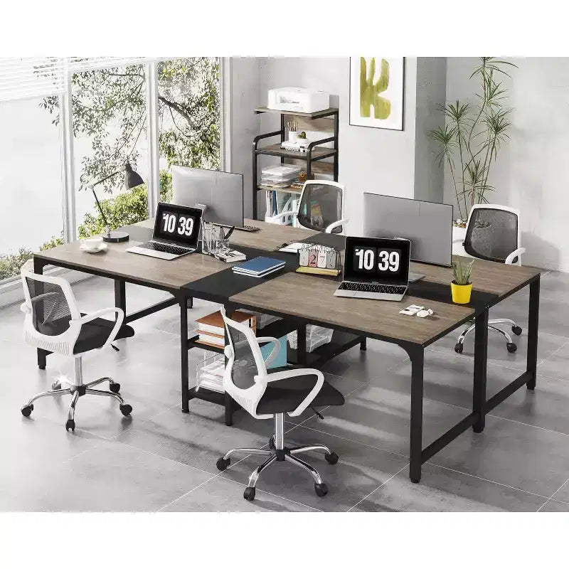 Bureau d'ordinateur double Lantine de 90,5 pouces, grande table d'étude pour deux personnes